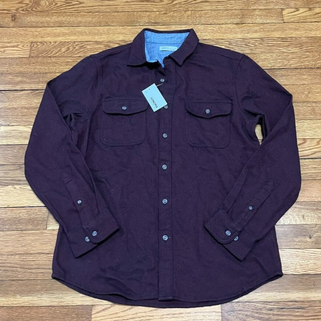 Sonoma Men's Long Sleeve Button Down Shirt Size Medium Red Nwt $50.00